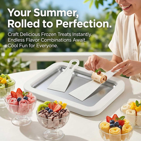 2 Frozen Rolled Ice Cream Maker Kit, DIY Ice Cream Roll Tray with Scrapers, No Electricity Required, Stainless Steel