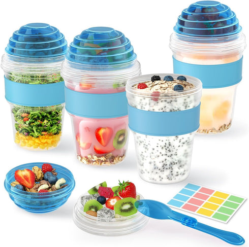 4 Pack Yogurt Parfait Cups with Lids Reusable, 20 oz Plastic Overnight
