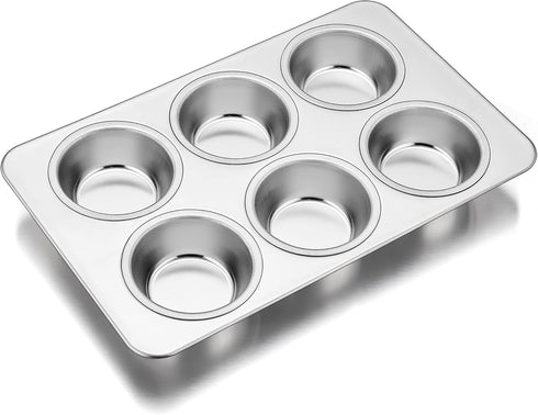 TeamFar Muffin Pan, 6 Cup Stainless Steel Muffin Tin Tray Set for Baking Cakes, Cornbread, Quiche, Oven & Dishwasher