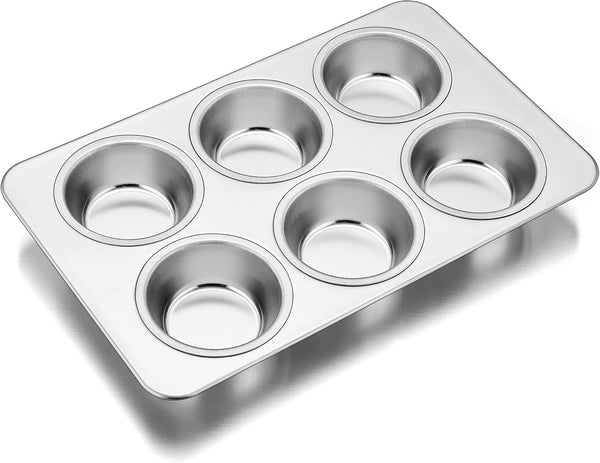 TeamFar Muffin Pan, 6 Cup Stainless Steel Muffin Tin Tray Set for Baking Cakes, Cornbread, Quiche, Oven & Dishwasher