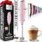 Zulay Kitchen Powerful Double Whisk Milk Frother - Handheld Foam Maker with Stand for Coffee, Pink