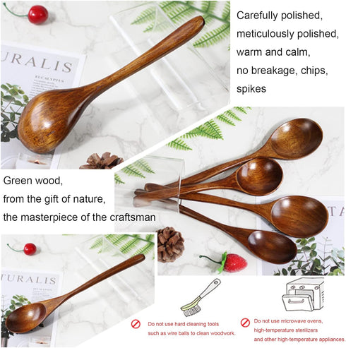 Wooden Spoon for Cooking - Long Handle Ladle Soup Stirring Utensils Set of 3, Handmade Kitchen Mixing Spoons
