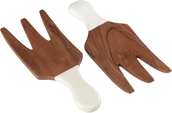 Folkulture Salad Hands, Set of 2 Acacia Wood Salad Servers, Salad Tongs for Serving Salad Mixes, Pasta, Fruit (3.25 X