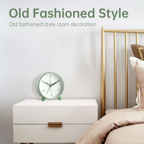 Analog Alarm Clock - 4 inch Super Silent Non Ticking Small Clock with Night Light, Battery Operated, Ideal Decor for