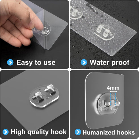 FEPTUASE (Double*4pcs) Shower Caddy Adhesive Replacement, Transparent Strong Adhesive Hooks, No Drilling, Waterproof