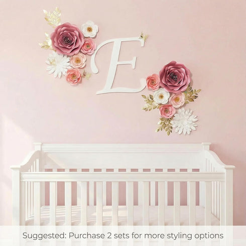 300gsm 3D Set 6) Large Paper Flowers Wall Decor for Baby Girl Nursery (Pre-Assembled) - Pearlized Cardstock Roses