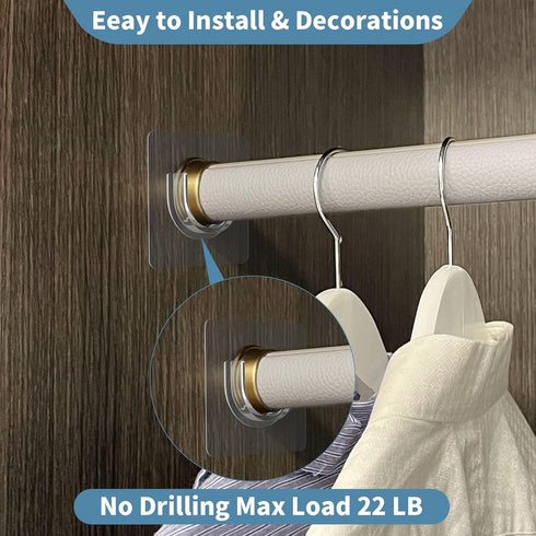 Adhesive Shower Rod Holders, Tension Rod Invisible Holders, No Drilling, Waterproof, Max Load 22 lbs, 4 Pieces