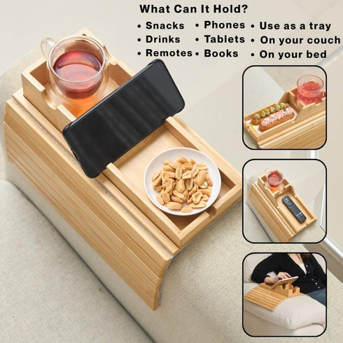 Couch Cup Holder Tray - Portable Sofa Arm Tray Table - Anti-Spill Armchair Caddy Couch Arm Table Snack Organizer