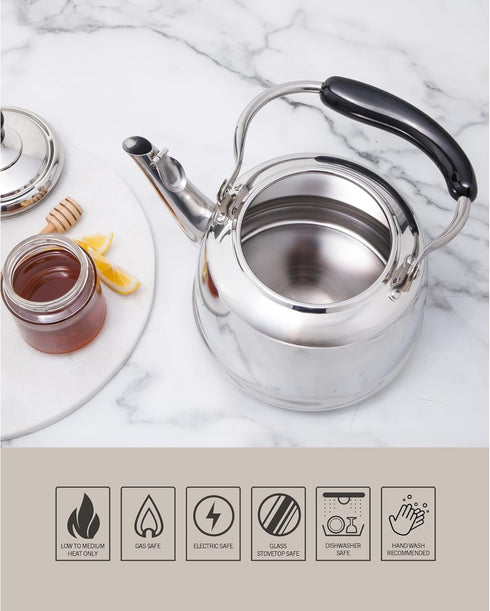 2 Martha Stewart Kingstree Large Qt Stainless Steel Tea Kettle Heavy Gauge Durable Whistling Tea Kettle for Stove Top