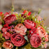 Silk Rose Bouquets Artificial Flowers Fake Flowers with Ceramics Vase for Home Office Wedding Table Decoration (Red Bud)