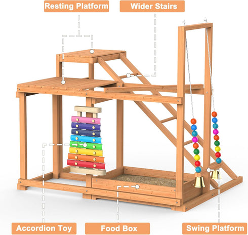 Chicken Coop, Chicken Perches with Swing Toy & Ladder & Platforms & Food Storage, Poultry Coop Cage Accessory Toy
