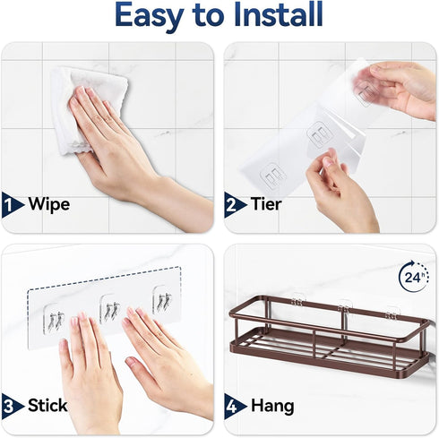 2 Pack YASONIC Shower Caddy Adhesive, No Drill Bathroom Shower Organizers, with Removable Hooks, Rust Proof Shower