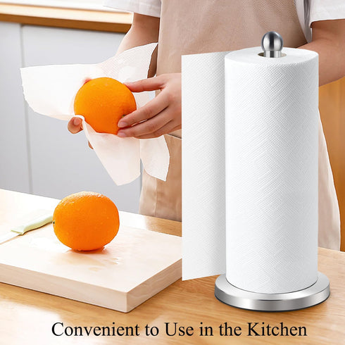 DAWNER Paper Towel Holder Countertop with Weighted Suction Cup Base, Stainless Steel Freestanding Holder for Kitchen