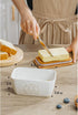 Countertop, Butter Dish with Lid for Farmhouse Ceramic Butter Keeper with Acacia Wood Lid, Large Porcelain Butter