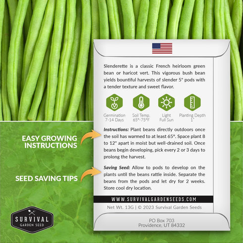 3 Packets French Slenderette Bush Bean Seeds for Planting with Instructions to Grow Haricots Verts in Your Home