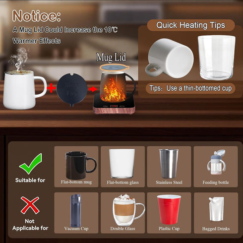 3 Settings 1-12H Coffee Mug Warmer for Desk with Auto Shutoff, Coffee Cup Warmer for Desk Auto Shut Off with Temp.