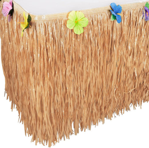 Luau Grass Table Skirt, Natural Hawaiian Table Skirt, Tropical Party Decorations, 9 Feet x 29.5 Inch