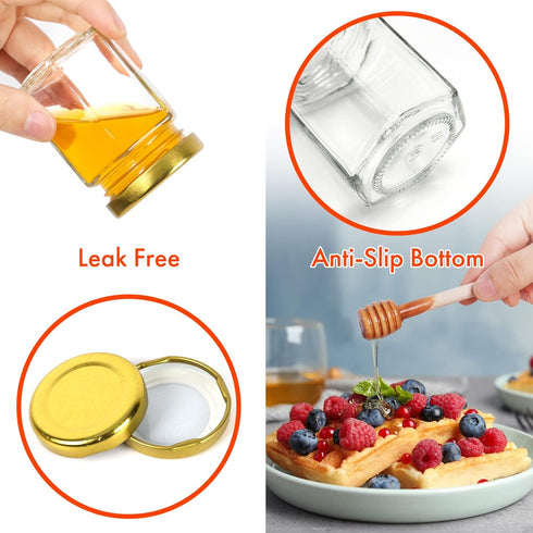 3oz 30Pack, AuroTrends Mini Honey Jars with Dipper Empty Glass Jars for Baby Shower Favors/Wedding Favors for Guests