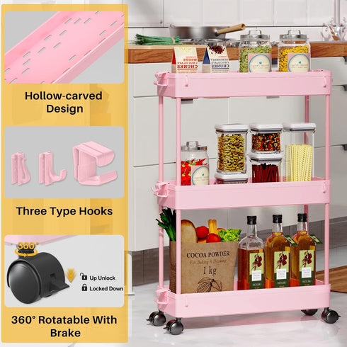 SPACEKEEPER Slim Rolling Storage Cart - 3 Tier Bathroom Organizer Utility Cart for Kitchen, Office, and Narrow Spaces,