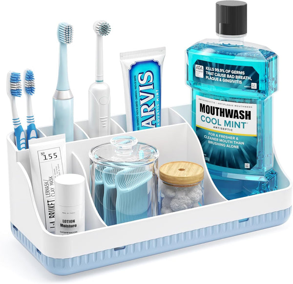 Homtalker Bathroom Counter Organizer and Storage, 7 Slots Detachable Toothbrush Holders for Bathrooms,