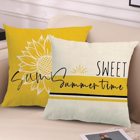 4Pack Summer Decor Pillow Covers, Yellow Floral Sunflower Cushion Cover, You Are My Sunshine Farmhouse Pillowcases