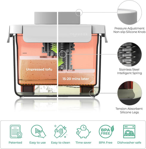 TOFUDEE Tofu Press | Food Strainer for Paneer, Cheese, & All Kinds of Tofu - Soft, Silken, Organic, Extra Firm |