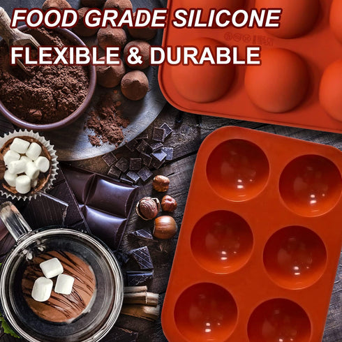 2 Packs Medium Semi Sphere Silicone Molds, 6 Holes for Baking Chocolate, Cake, Jelly, Dome Mousse
