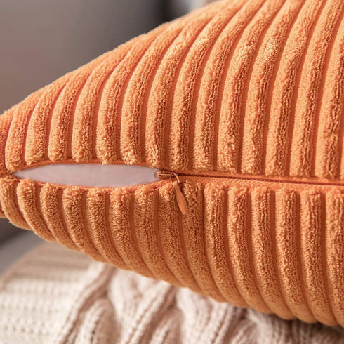 MIULEE Fall Pack of 2 Orange Pillow Covers - 12x20 Inch Soft Boho Striped Corduroy Decorative Cushion Cases