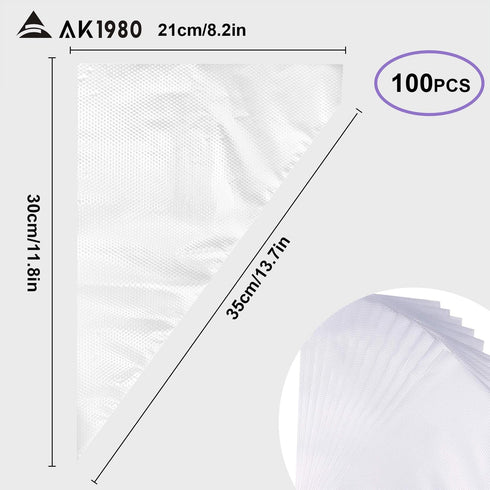 Piping Bags - 100 Pack - 14-Inch Disposable Cake Decorating Bags for Cupcake Icing, Anti-Burst, All Size Tips,