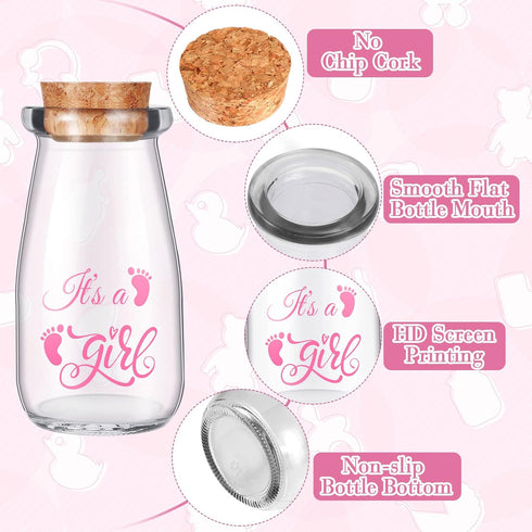 Sieral 48 Pcs Baby Shower Party Favors for Girls, 3.4 oz Small Glass Bottles, Mini Jars with Cork Lids for Guests