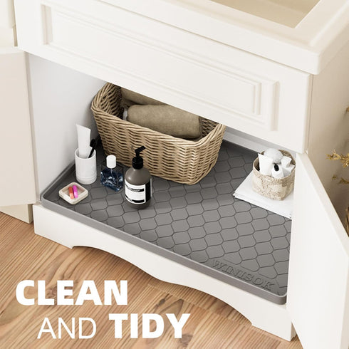 Waterproof Under Sink Mat - 34” x 22” Cabinet Liner for Kitchen & Bathroom, Silicone Tray