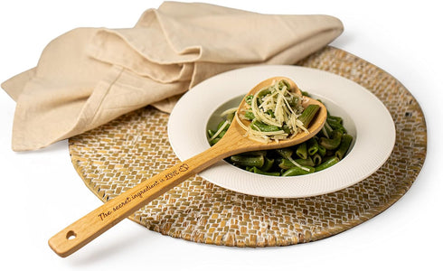 Gorgeous Heart shaped Bamboo Wooden Spoon with an engraved handle and heart-shaped base hole for hanging - 'The secret ingredient is Love' | The perfect addition to a kitchen filled with love and joy!