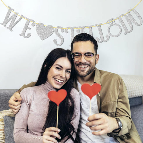We Still Do Banner for Wedding Anniversary Party Decorations, Silver Glitter Sign Photo Prop