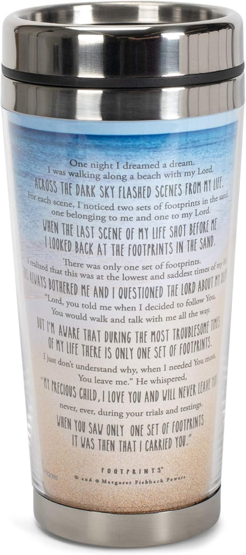 Footprints in the Sand Poem - 16 Oz. Stainless Steel Insulated Travel Mug with Lid