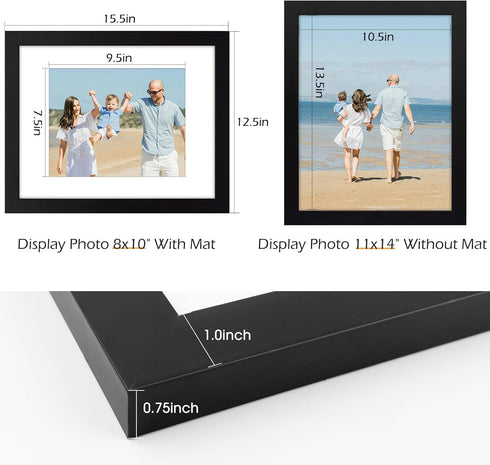 Golden State Art 11x14 Black Photo Wood Frame with Real Glass and White Mat for 8x10 Picture