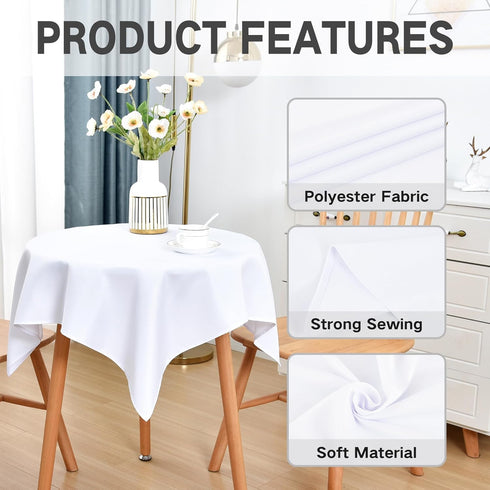 36x36 Inch Small Square Tablecloth Washable Polyester Side Table Cloth Solid White Heavy Duty End Table Cover