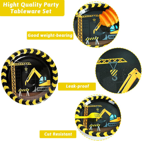 50, 200 Set Construction Party Plates and Napkins Serves Construction Birthday Supplies Pcs Tableware Dump Truck Party