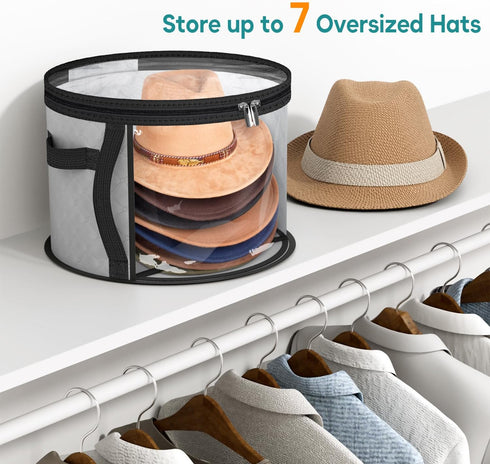 AOODA Oversized Clear Hat Storage Bag for Women, Holds up to 7 Caps Cowboy Hat Organizer for Closet, Wide Brims Hat Case with Carrying Handles (Grey) by AOODA