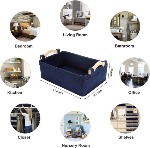 Small Storage Baskets Fabric Storage Bins, Soft Decorative Baskets for Cosmetics, Makeups, Coins, Keys, Navy Blue