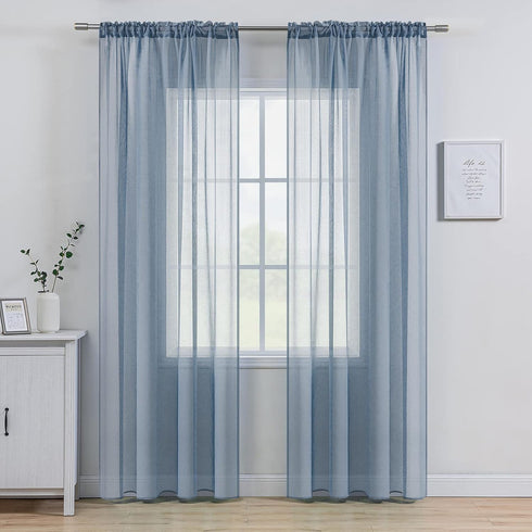 MIULEE Dusty Blue Linen Textured Sheer Curtains, 84 Inches Long, 2 Panels for Bedroom Living Room