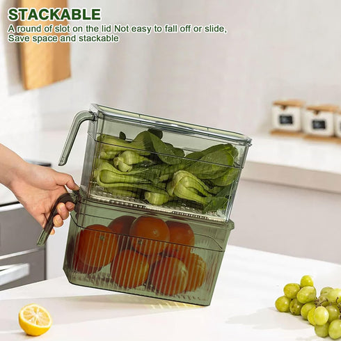 Loobuu 2 Pack Stackable Food Storage Containers, Produce Saver Boxes with Removable Drain Tray for Fridge