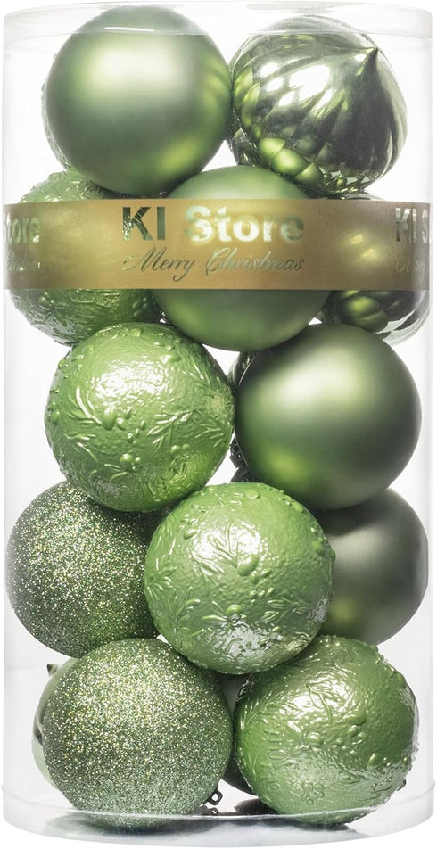 KI Store Light Green Christmas Balls, 20pcs 3.15-Inch Christmas Tree Decoration Ornaments for Holiday Wreath Garland