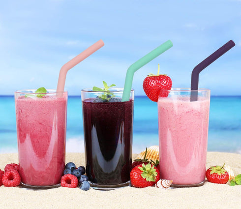 Senneny Set of 6 Silicone Drinking Straws - Reusable BPA Free Extra Long Straws with Cleaning Brushes