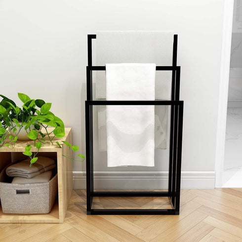 3 3 Metal Towel Racks Bars for Bathroom Freestanding Drying Shelf Tier Storage Organizer Washcloths Holder (Black)