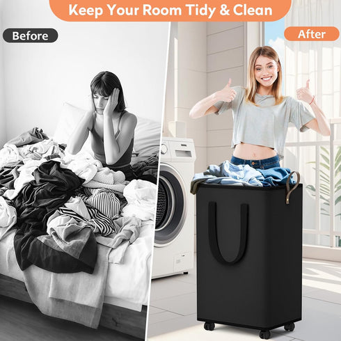 SpaceTrove 80L Laundry Basket with Wheels, Collapsible Laundry Baskets, Laundry Hamper with Handles Detachable Wheels