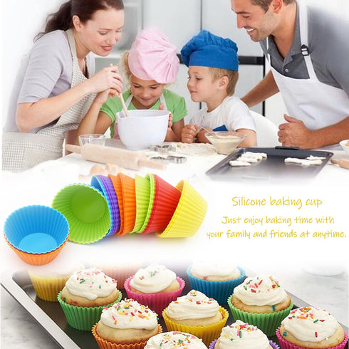 Silicone Cupcake Baking Cups - 24 Pack Reusable & Non-stick Muffin Liners Set for Party, Halloween, Christmas, Easy