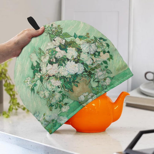 Van Gogh White Rose Tea Cozy: Large Insulated Tea Cosy, Portable Kettle Dust Cover, Easy to Clean for Tea Party