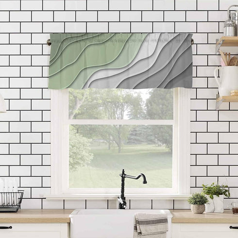 Sage Green Grey Ombre Valances for Windows, Modern Geometric Kitchen Curtains, 54" x 18"