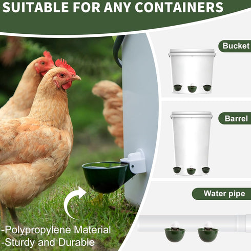 12 Pack, Chicken Water Cups Automatic Filling Waterer Feeder Bowl, Gravity Poultry Watering System, Chicken Water