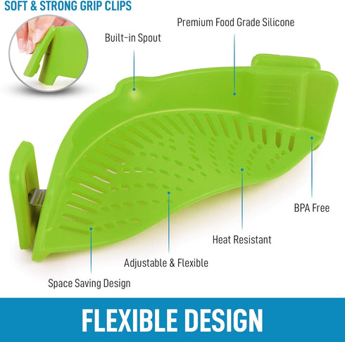 Adjustable Silicone Strainer for Pots, Pans & Bowls, Heat-Resistant by Zulay Kitchen
